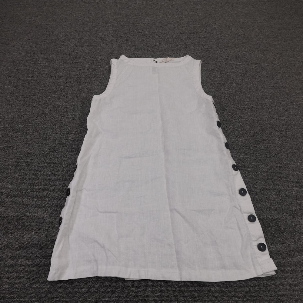 VRG GRL Dress Womens 8 White Linen Sleeveless Side Button Shift Short Summer